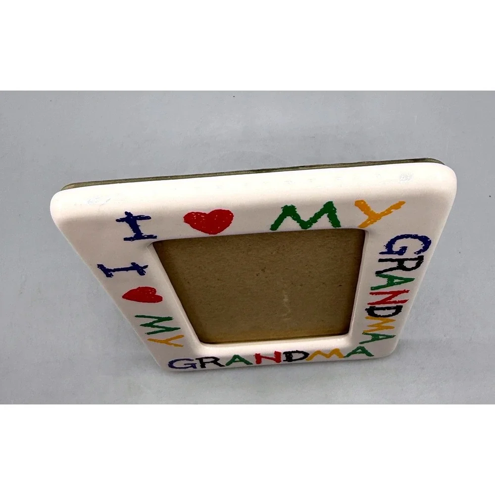 I Love My Grandma Ceramic Picture Frame White Multi Color Crayon Style 4x6 photo